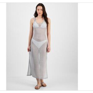 Miken Juniors' Metallic Mesh Tank Dress Cover-up Gray Size XL 1584